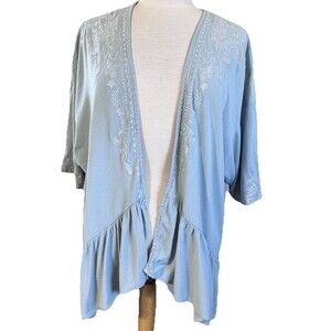 Love Fire Mint Embroider Floral Ruffle Kimono Cardigan XS-XL Oversize Flowy Boho
